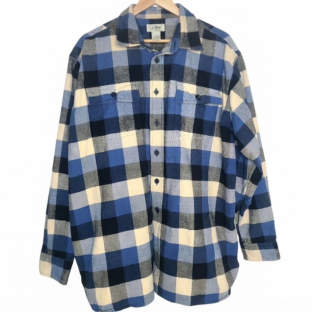 Vtg 90s LL Bean Mens Plaid Heavyweight Chamois Cloth Collared Button Shirt XL